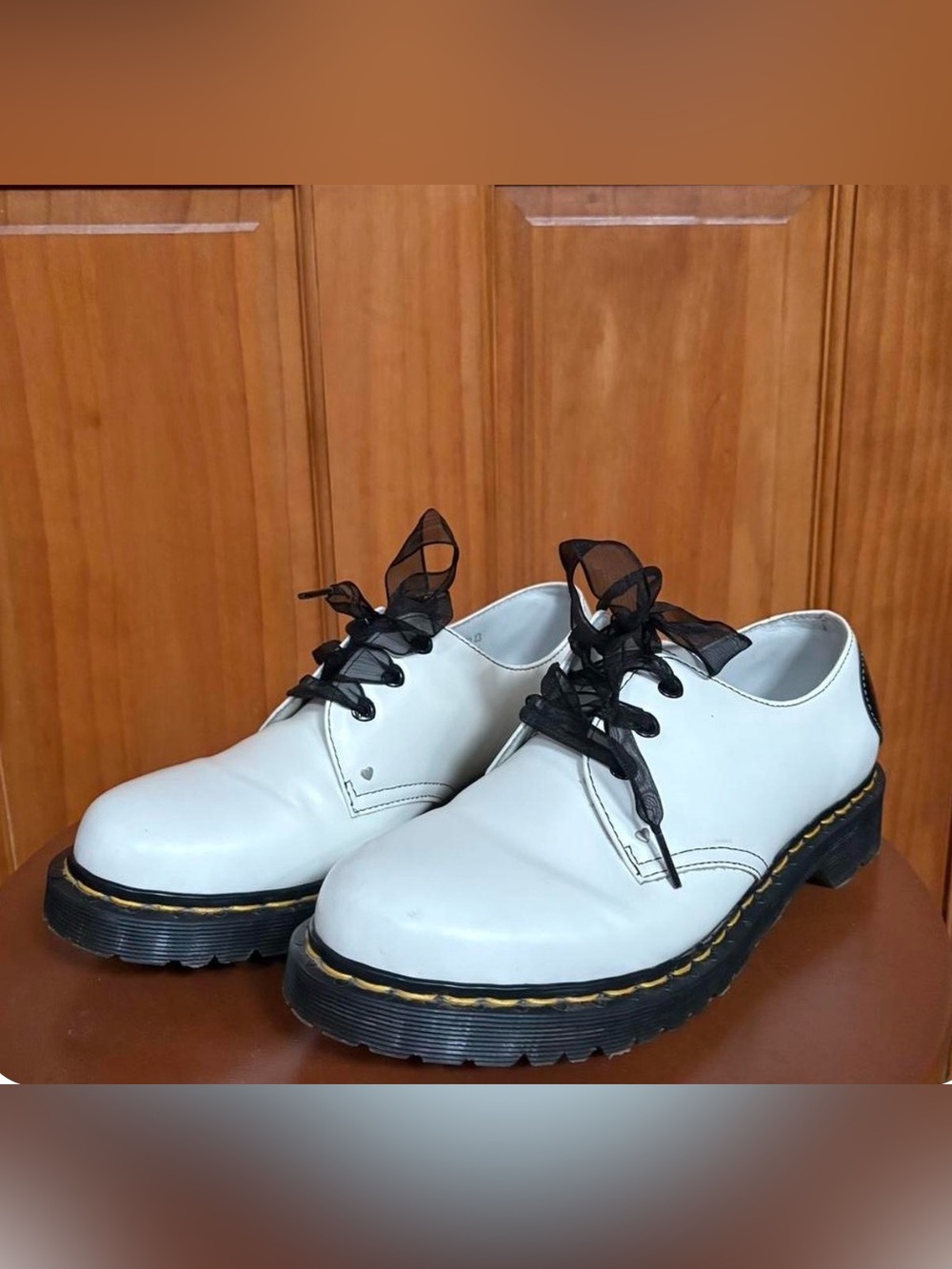 Dr. Martens 1461 Hearts White Black Patent Leather Ribbon Lace Oxfords Shoes